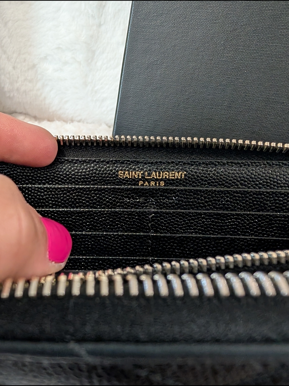 Saint Laurent Black Quilted Leather Zip Wallet with Gold Logo - Picture 2 of 11
